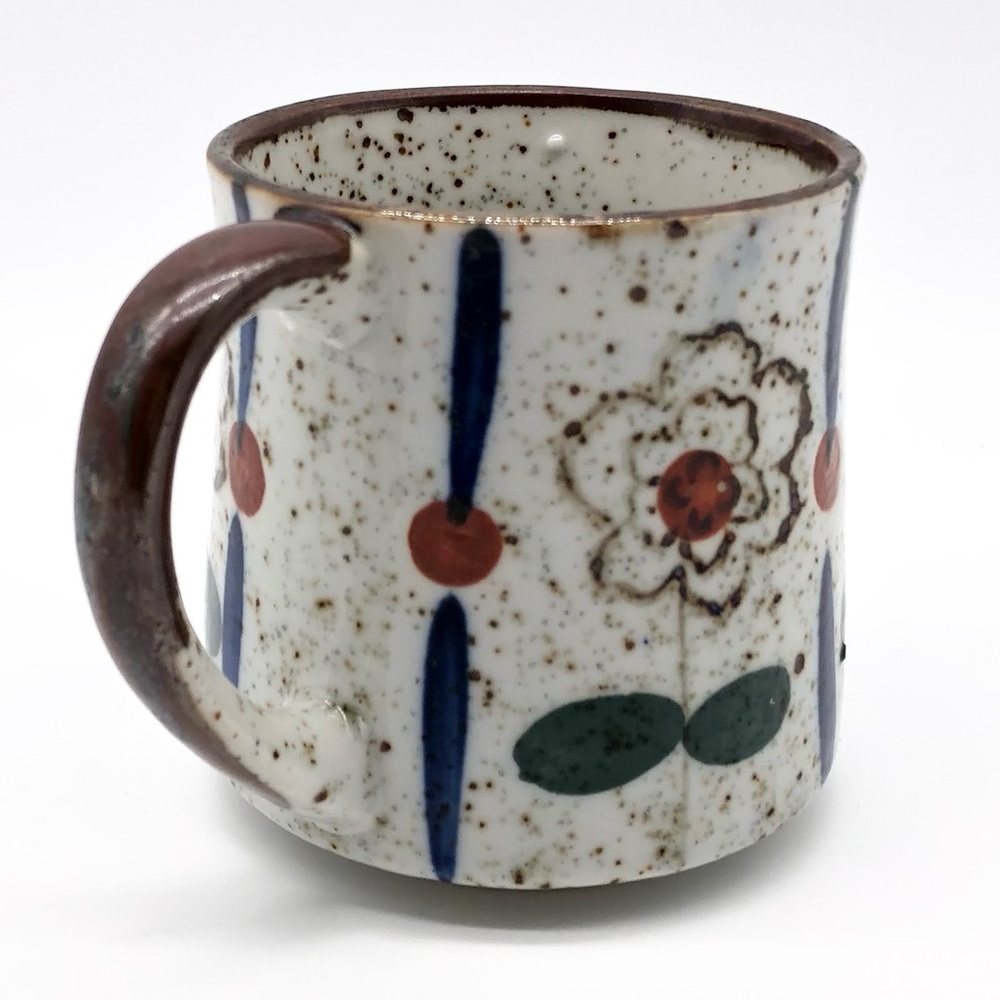 Beautiful 60s 70’s Speckled Floral Otigari Styled  Mug 3.6” Vintage - Picture 5 of 7